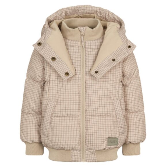 MarMar Otis Puffer Down Jacket Coat Wood Check Beige Hooded Size 6-7